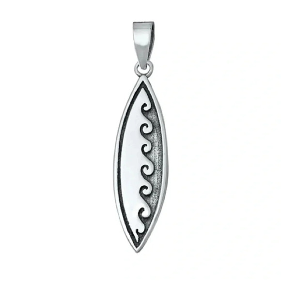 925 Sterling Silver Surfboard Pendant - Picture 1 of 9